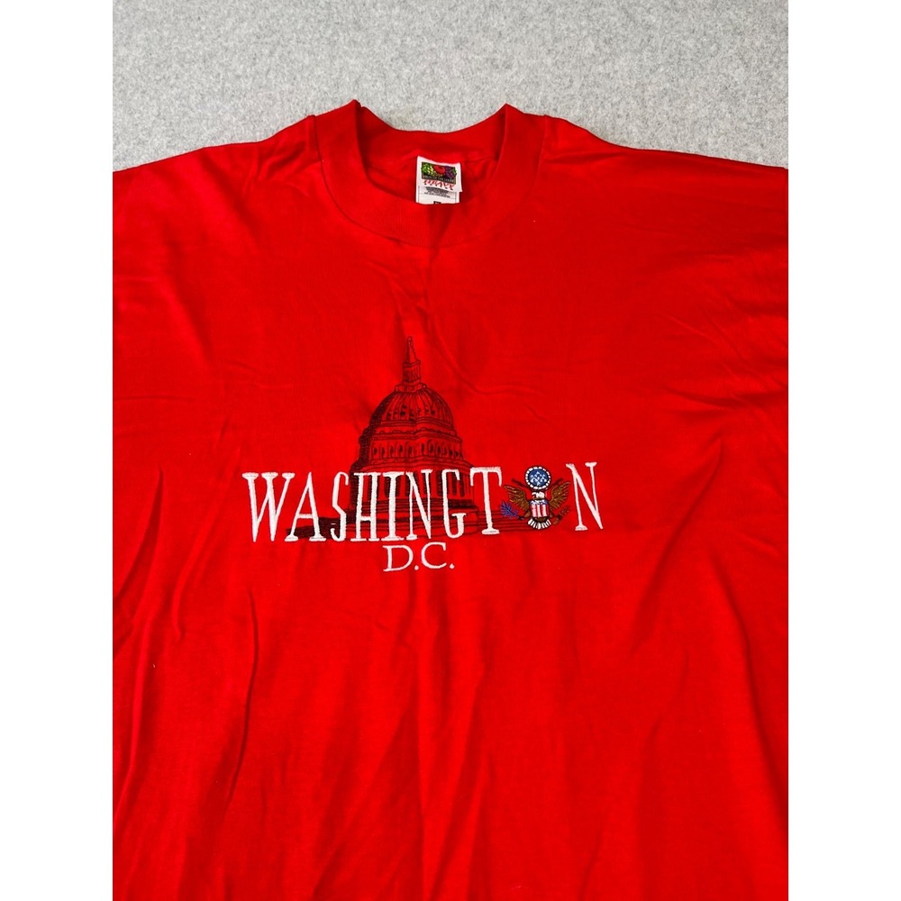 Vintage Washingon DC Shirt Men XL Red Single Stitch 90s Short Sleeve Embroidered - Picture 2 of 10